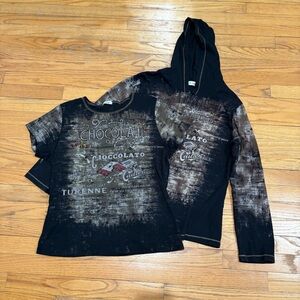 Cactus 2 piece twin set Black and Brown T-shirt & Zip-Up Hoodie Sweater XL